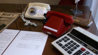 Left behind when the KGB ran back to Moscow are these two KGB telephones.